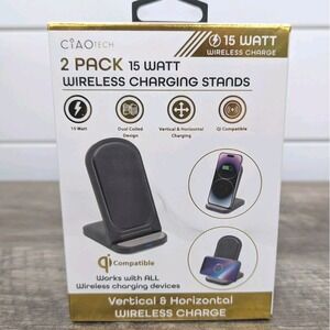 Ciao Tech 2‎ Pack 15 Watt Wireless Charging Stands Qi Compatible Slim Design